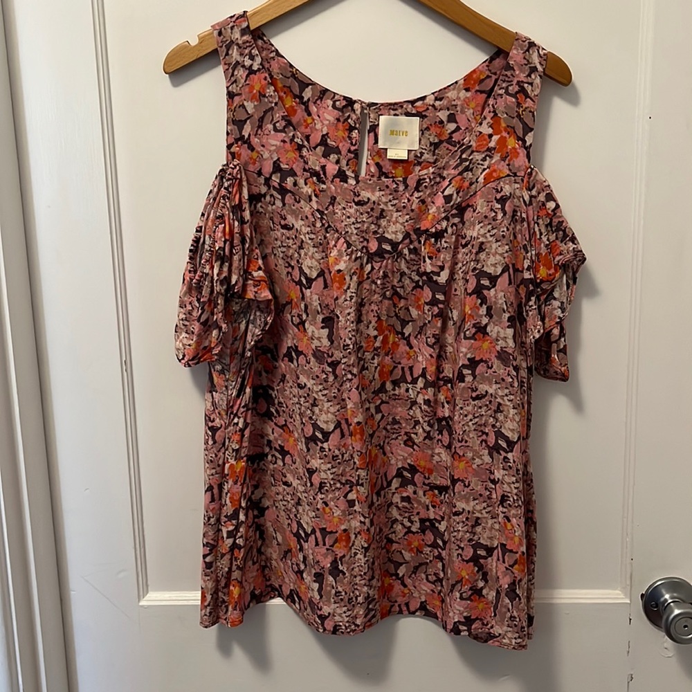 Off the shoulder blouse from Anthropologie. Great pattern for all seasons.